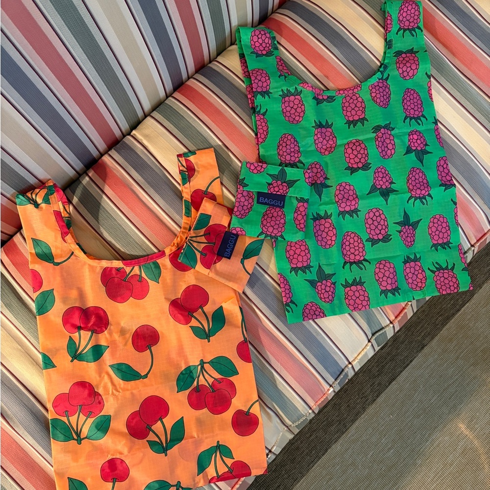 set of baby BAGGU reusable bags - raspberry and cherry print